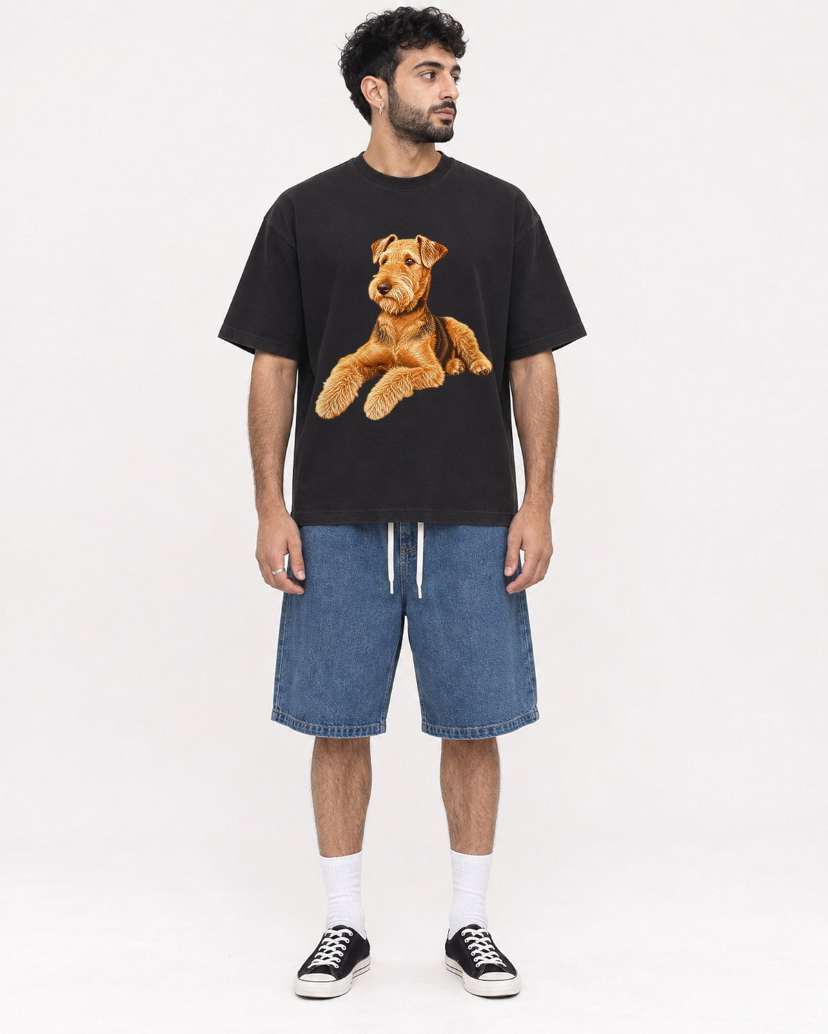Mockup Boxy Heavyweight Tee Black male full-body 07