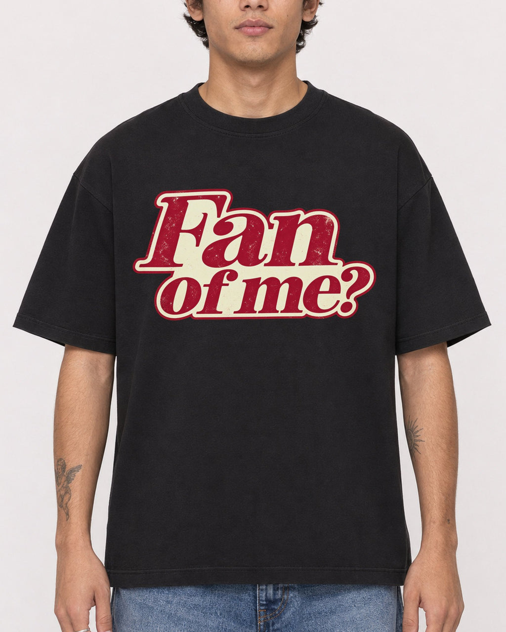 Mockup Boxy Heavyweight Tee Black male close-up 06