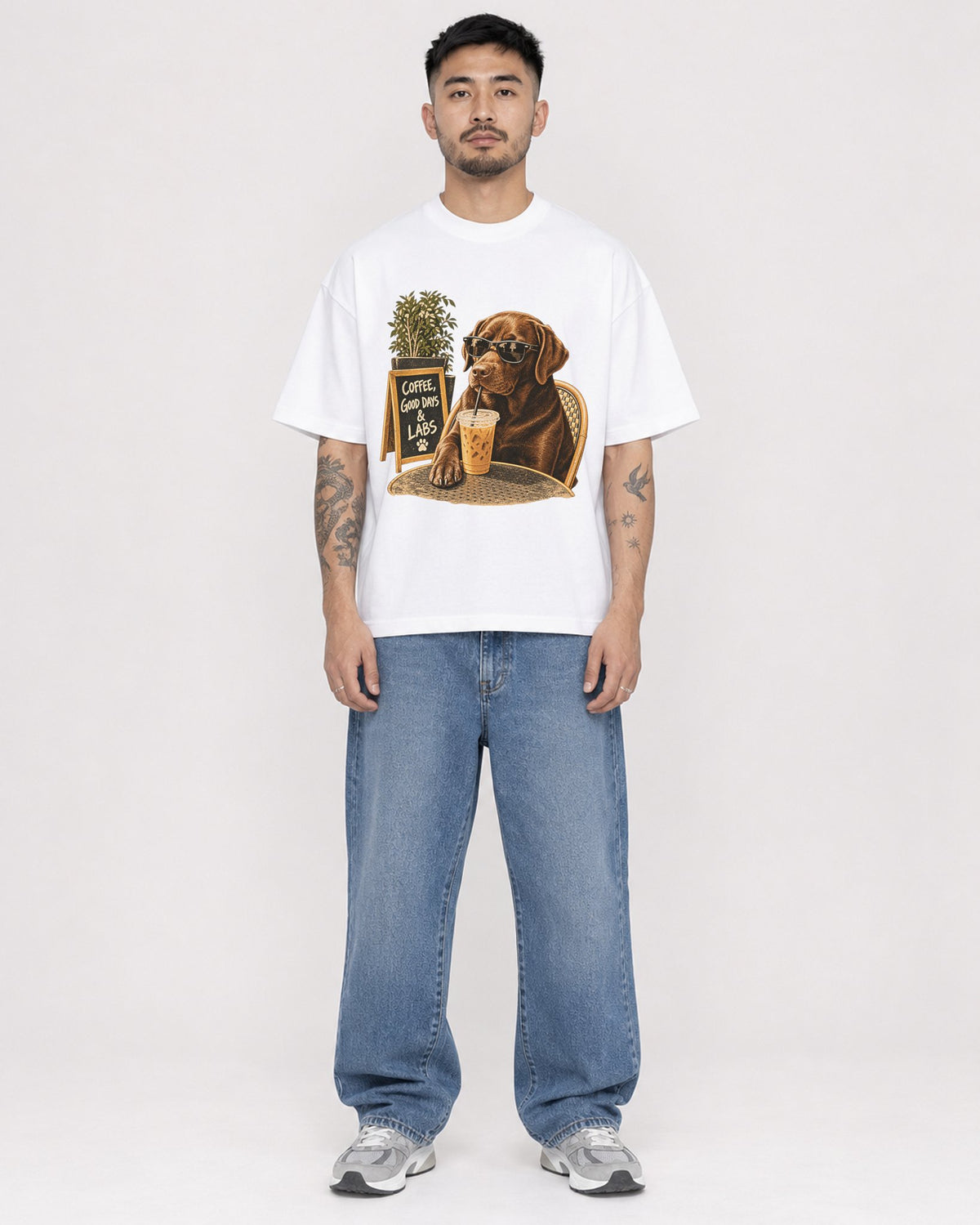 Mockup Boxy Heavyweight Tee White male full-body 12