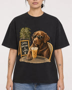 Mockup Boxy Heavyweight Tee Black female close-up 12