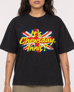 Mockup Boxy Heavyweight Tee Black female close-up 06