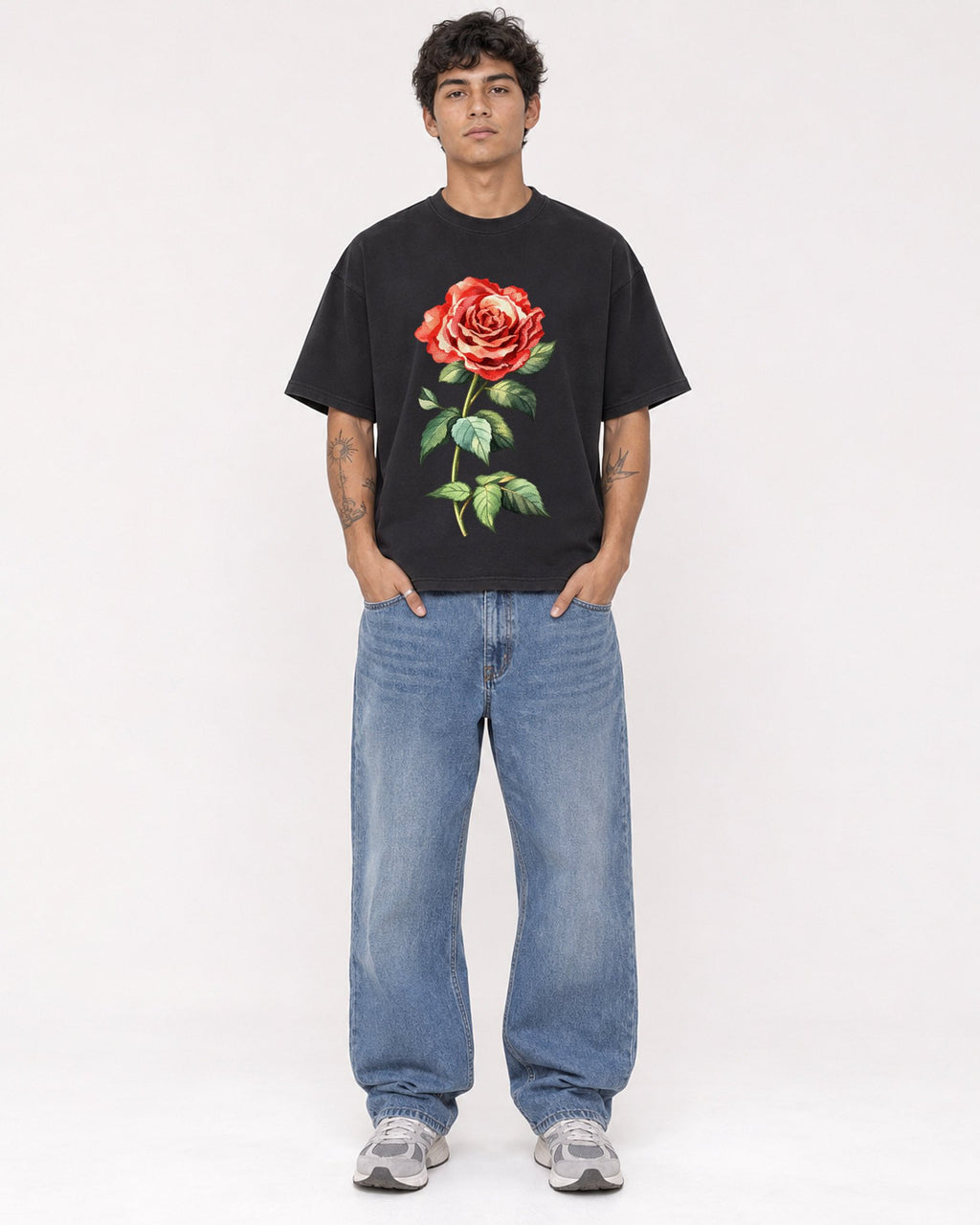 Mockup Boxy Heavyweight Tee Black male full-body 06