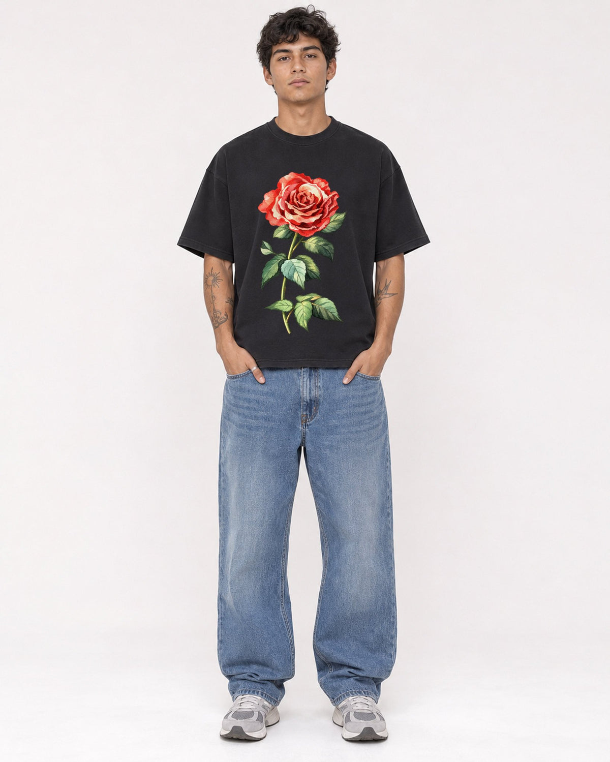 Mockup Boxy Heavyweight Tee Black male full-body 06