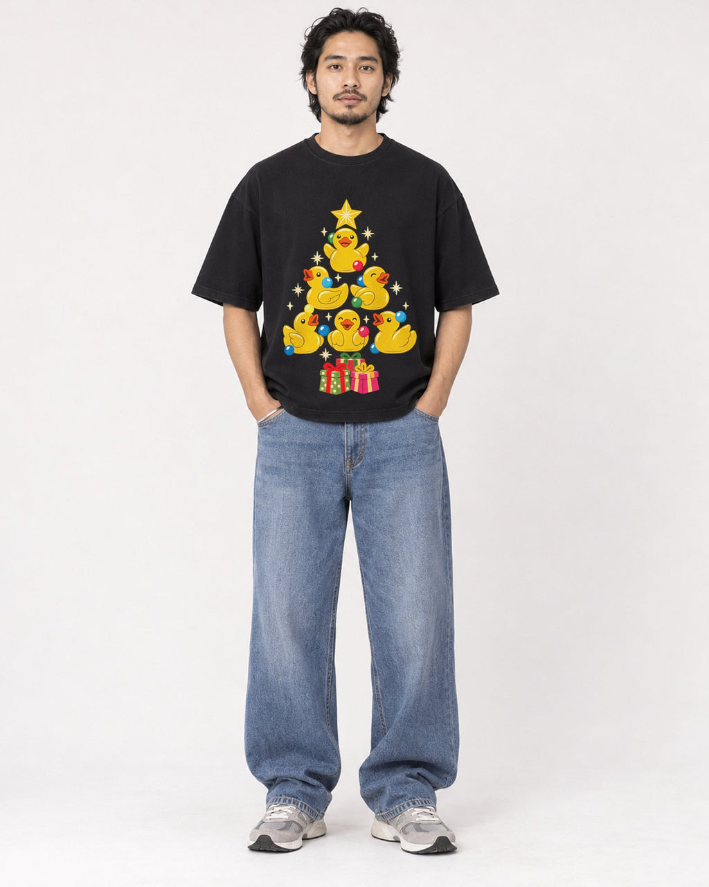 Mockup Boxy Heavyweight Tee Black male full-body 22