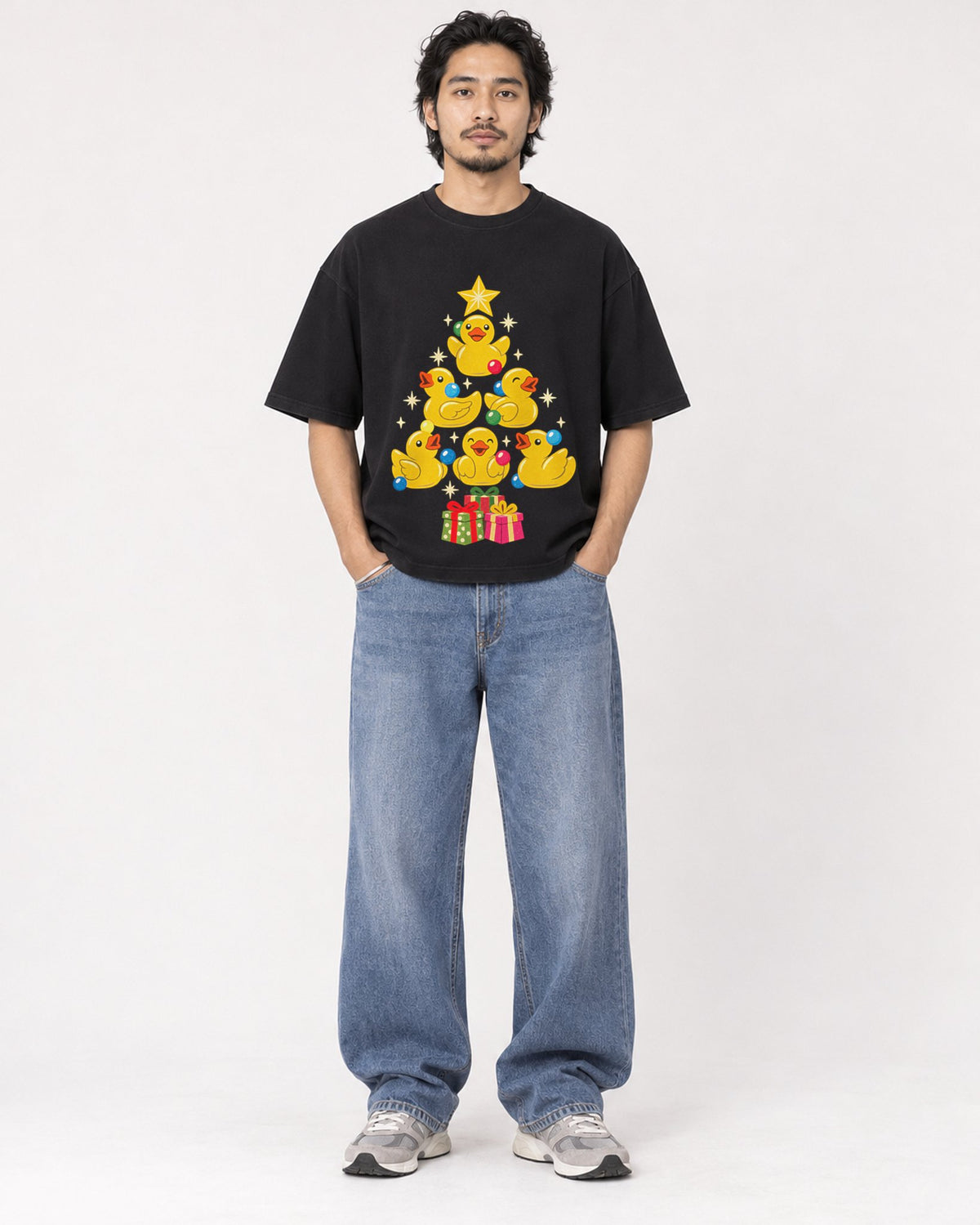 Mockup Boxy Heavyweight Tee Black male full-body 22