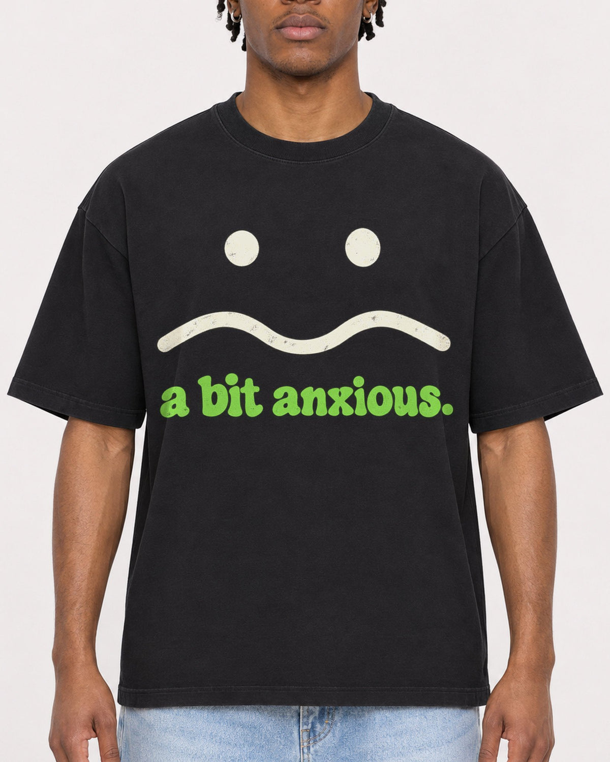 Mockup Boxy Heavyweight Tee Black male close-up 05