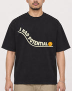 Mockup Boxy Heavyweight Tee Black male close-up 32