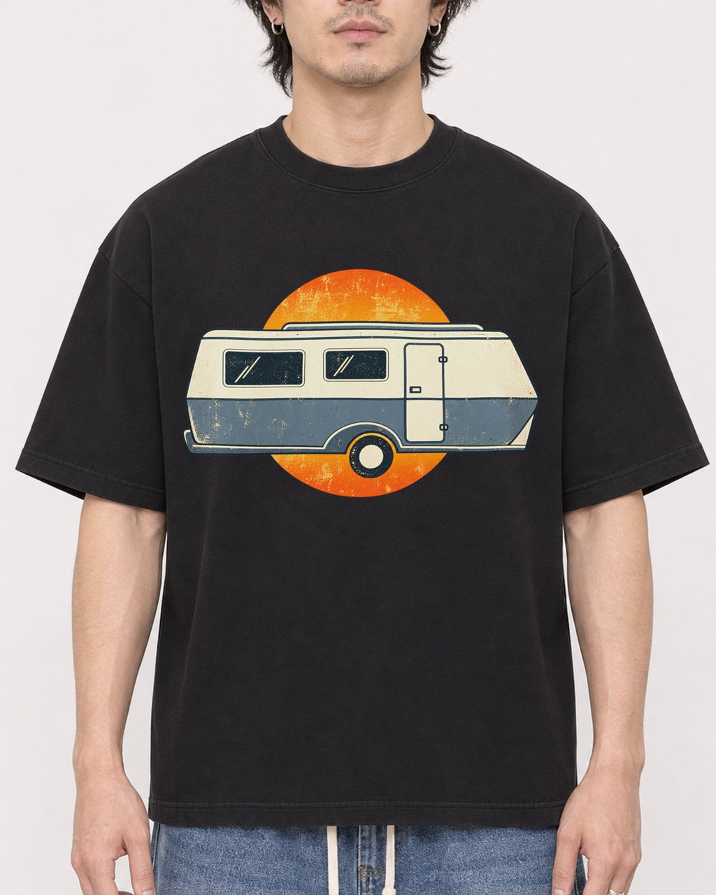 Mockup Boxy Heavyweight Tee Black male close-up 03
