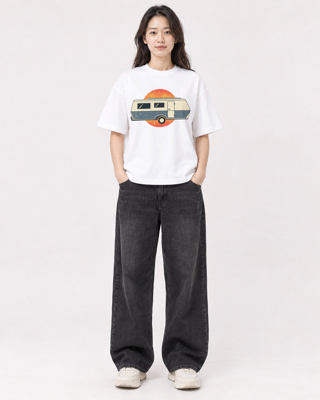 Mockup Boxy Heavyweight Tee White female full-body 03