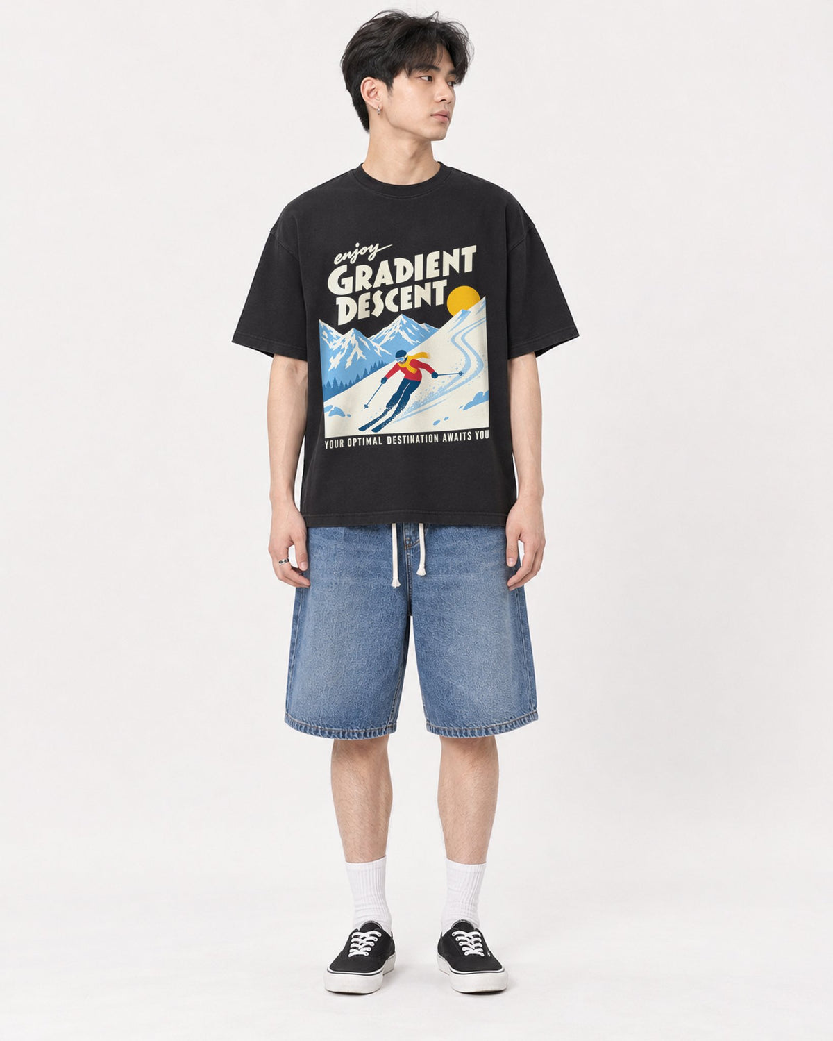 Mockup Boxy Heavyweight Tee Black male full-body 31