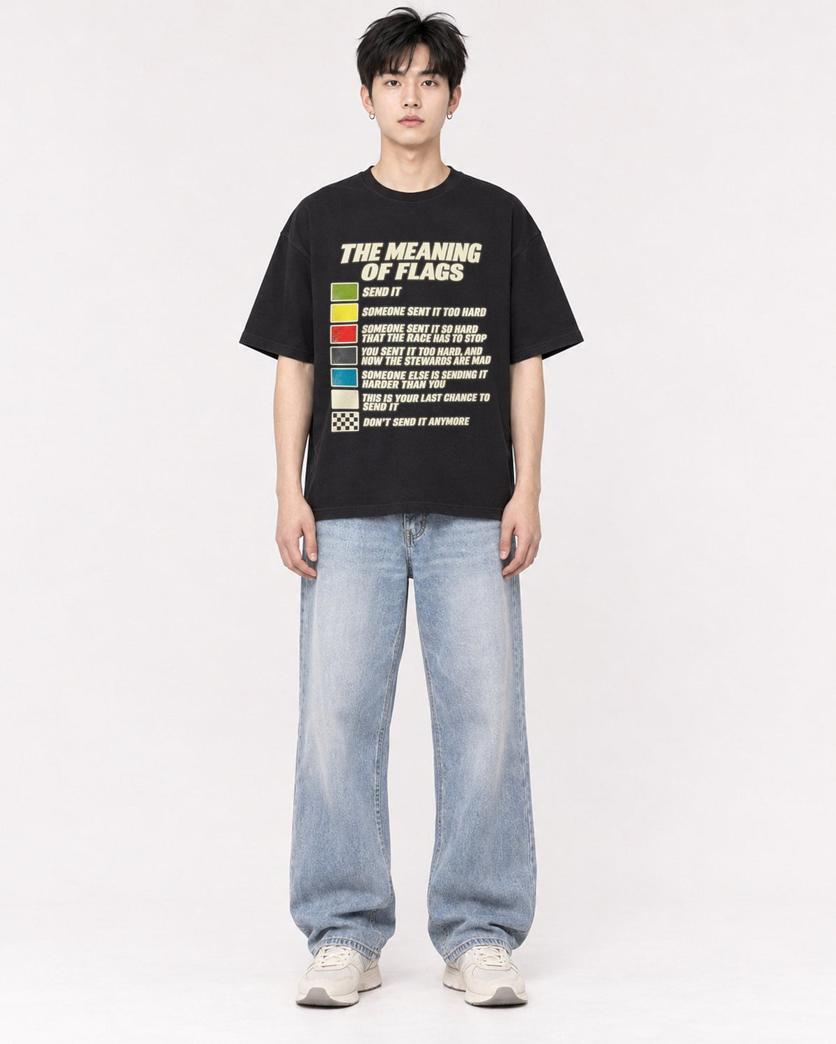 Mockup Boxy Heavyweight Tee Black male full-body 01