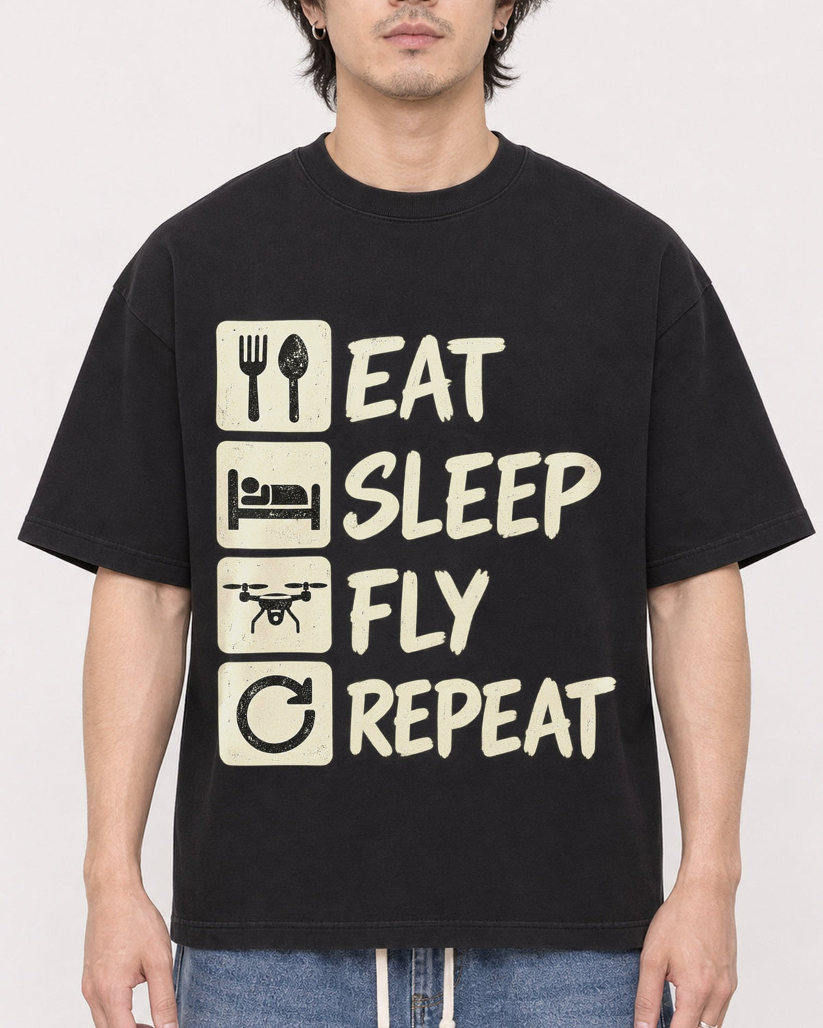 Mockup Boxy Heavyweight Tee Black male close-up 03