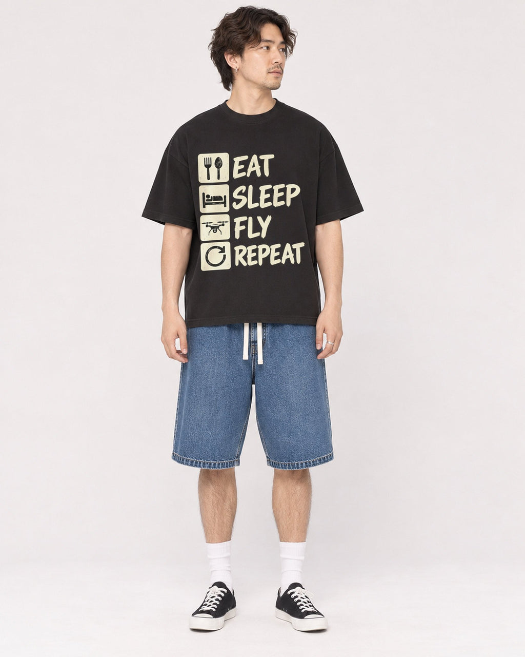 Mockup Boxy Heavyweight Tee Black male full-body 03