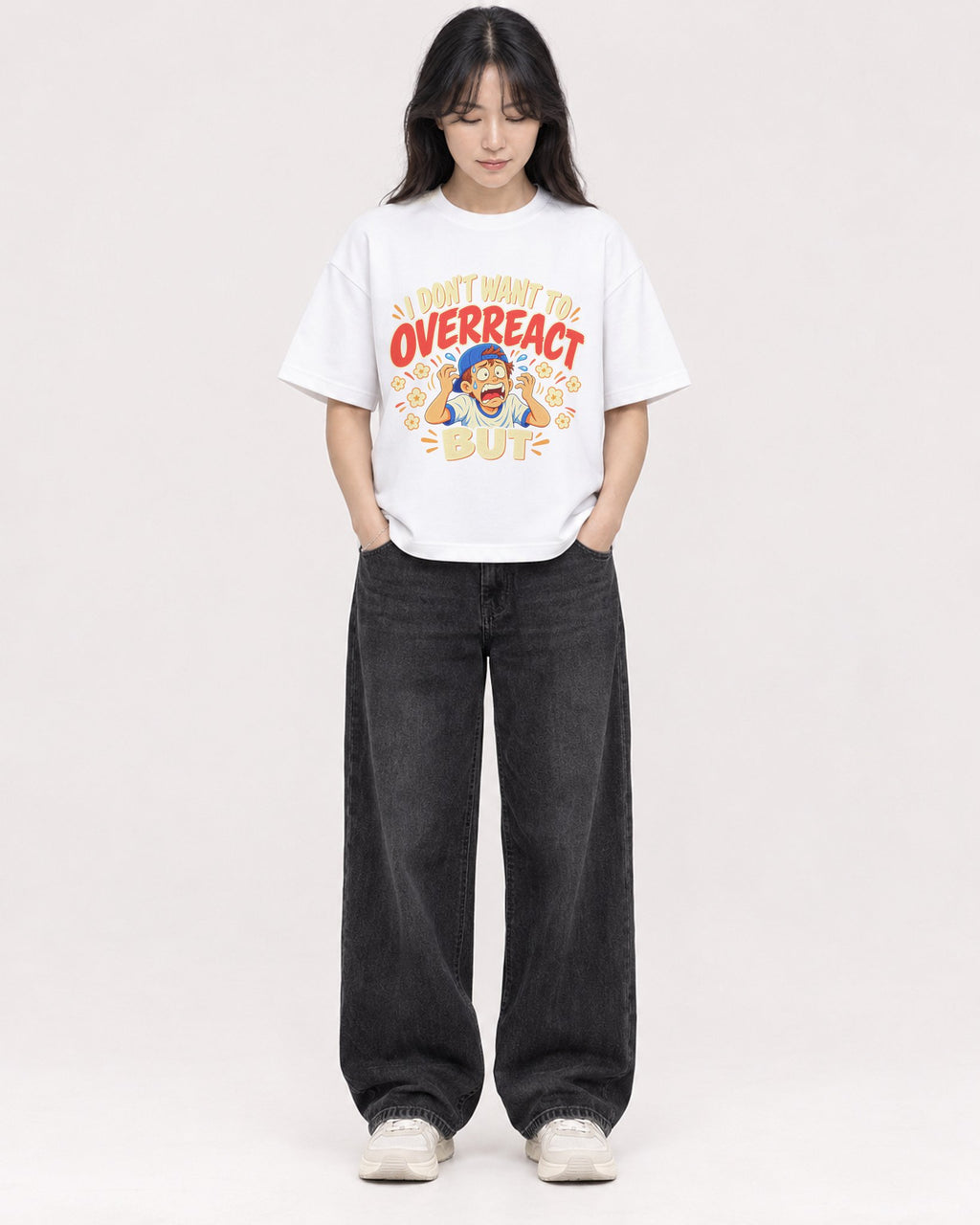 Mockup Boxy Heavyweight Tee White female full-body 13