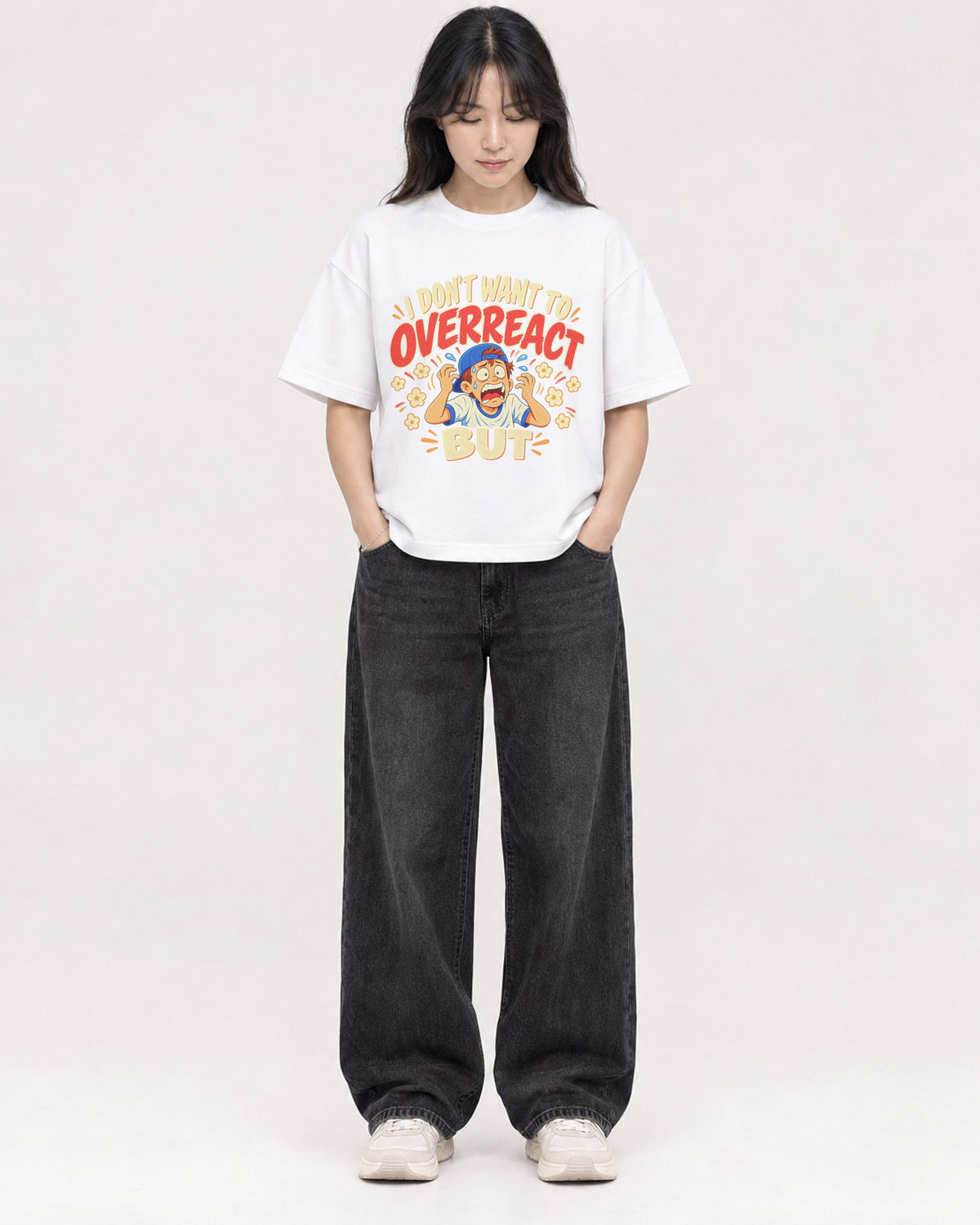 Mockup Boxy Heavyweight Tee White female full-body 13