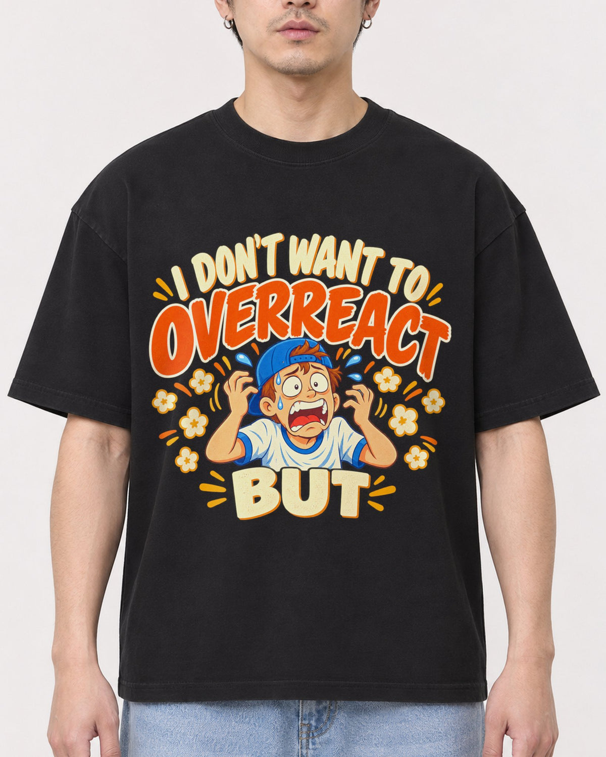 Mockup Boxy Heavyweight Tee Black male close-up 13