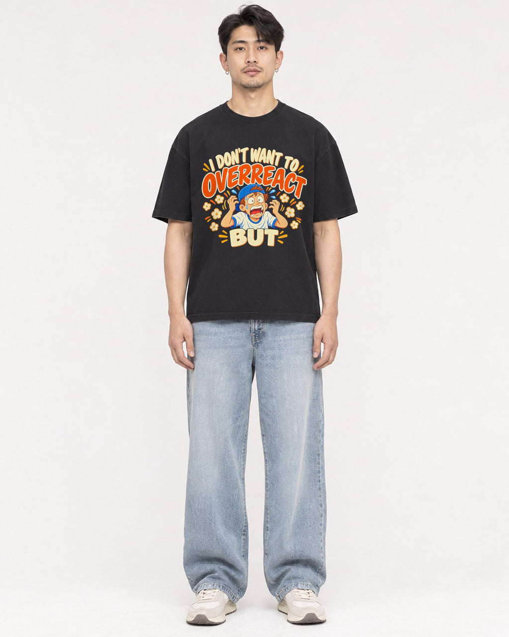 Mockup Boxy Heavyweight Tee Black male full-body 13