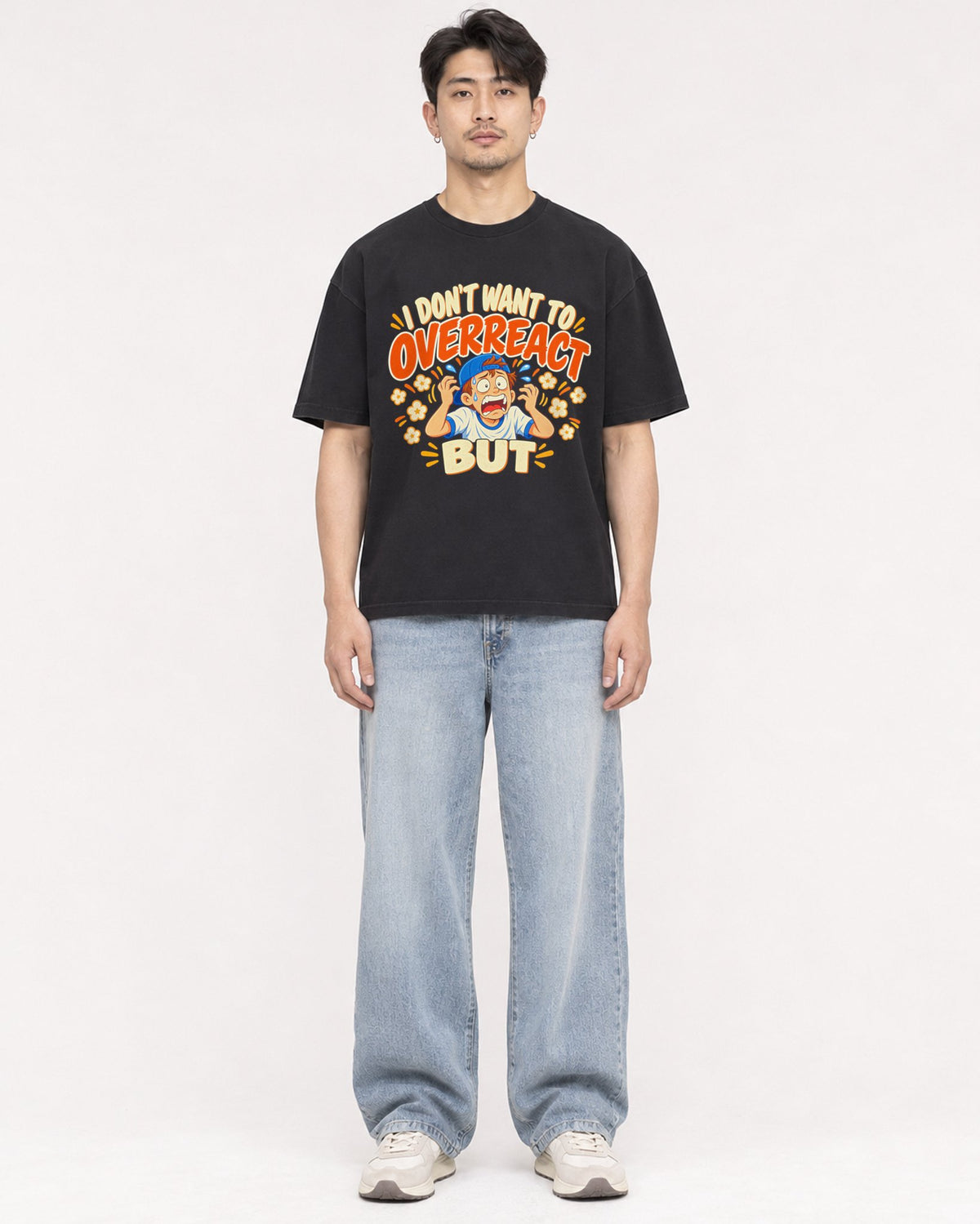 Mockup Boxy Heavyweight Tee Black male full-body 13