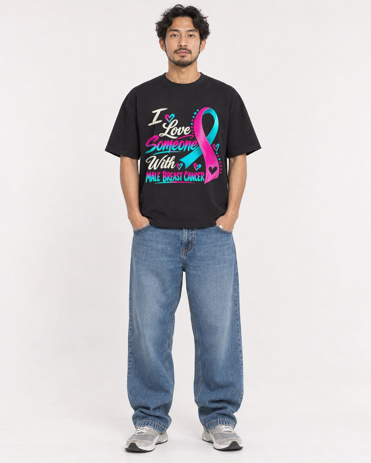 Mockup Boxy Heavyweight Tee Black male full-body 02