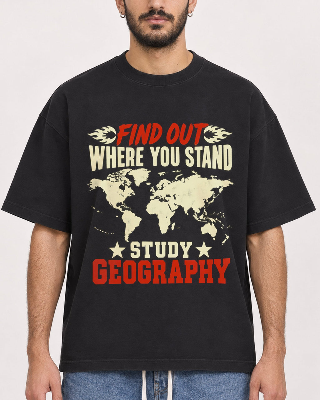 Mockup Boxy Heavyweight Tee Black male close-up 07