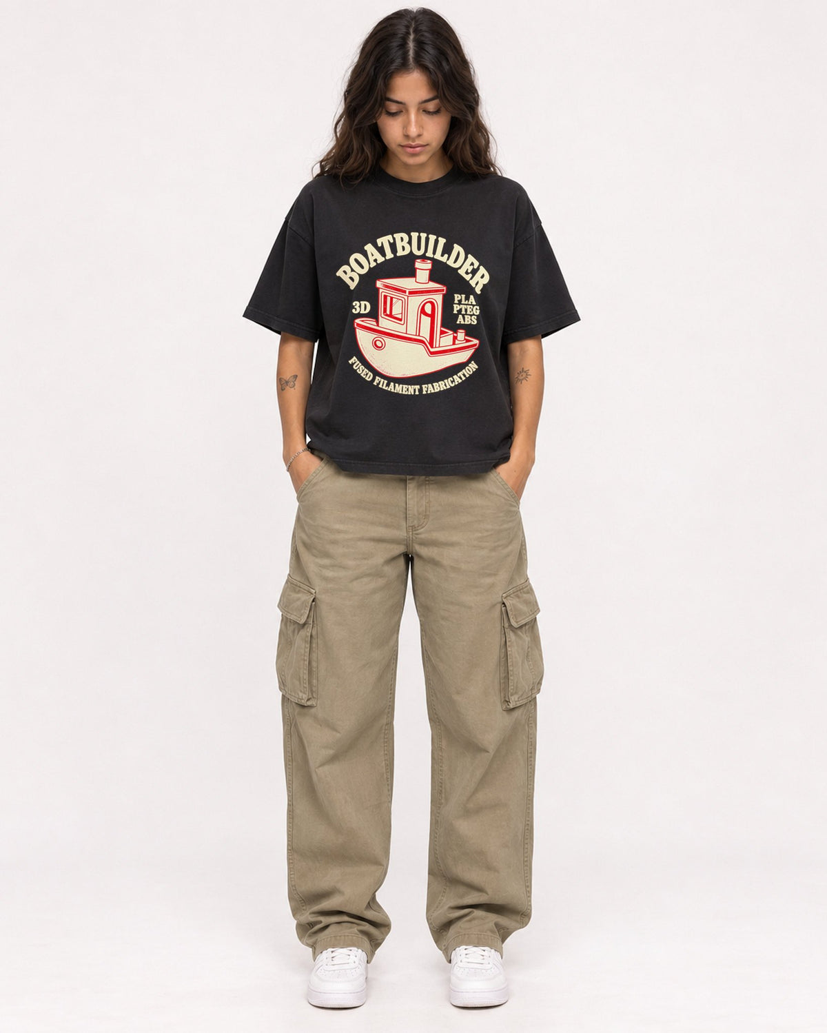 Mockup Boxy Heavyweight Tee Black female full-body 06
