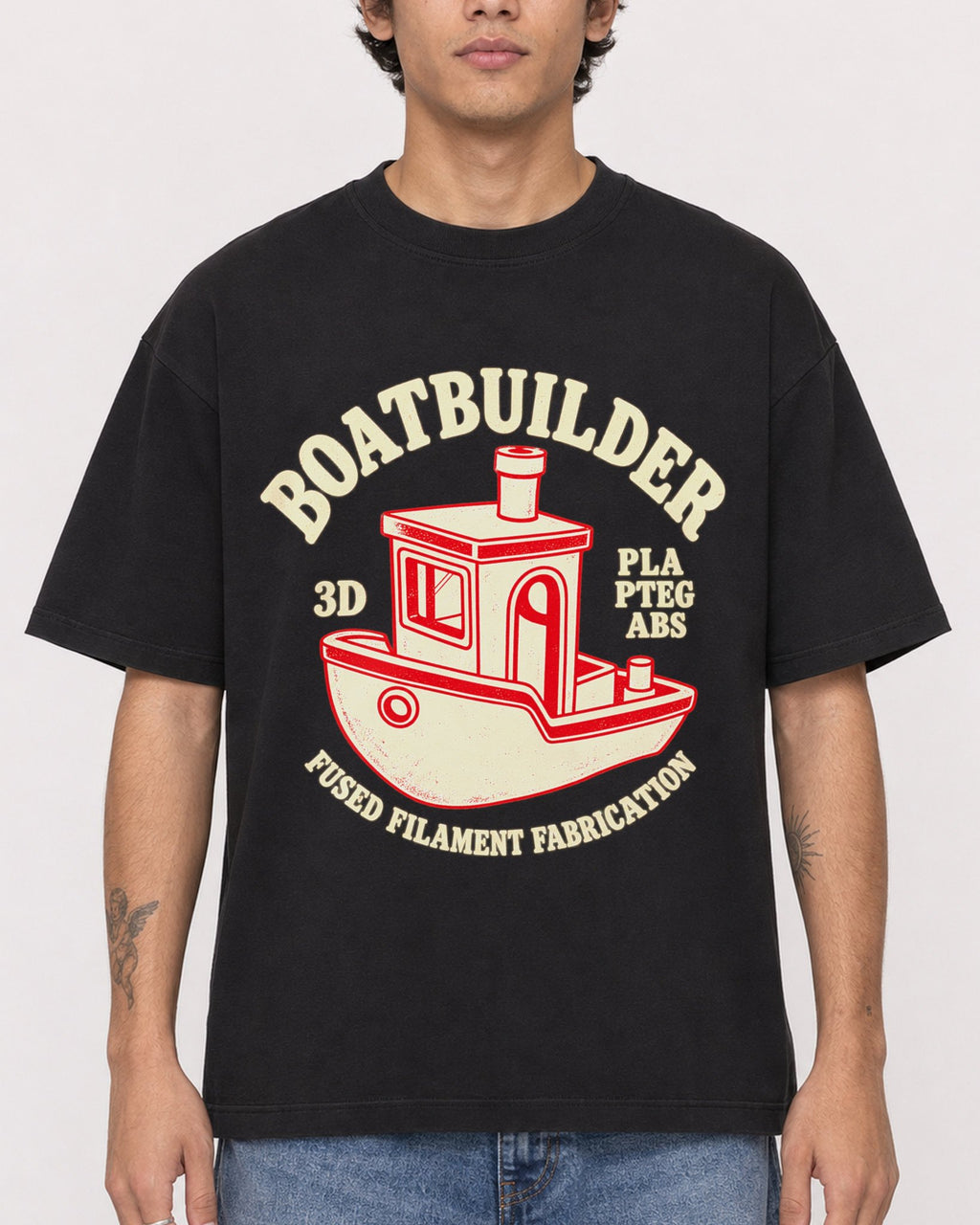 Mockup Boxy Heavyweight Tee Black male close-up 06
