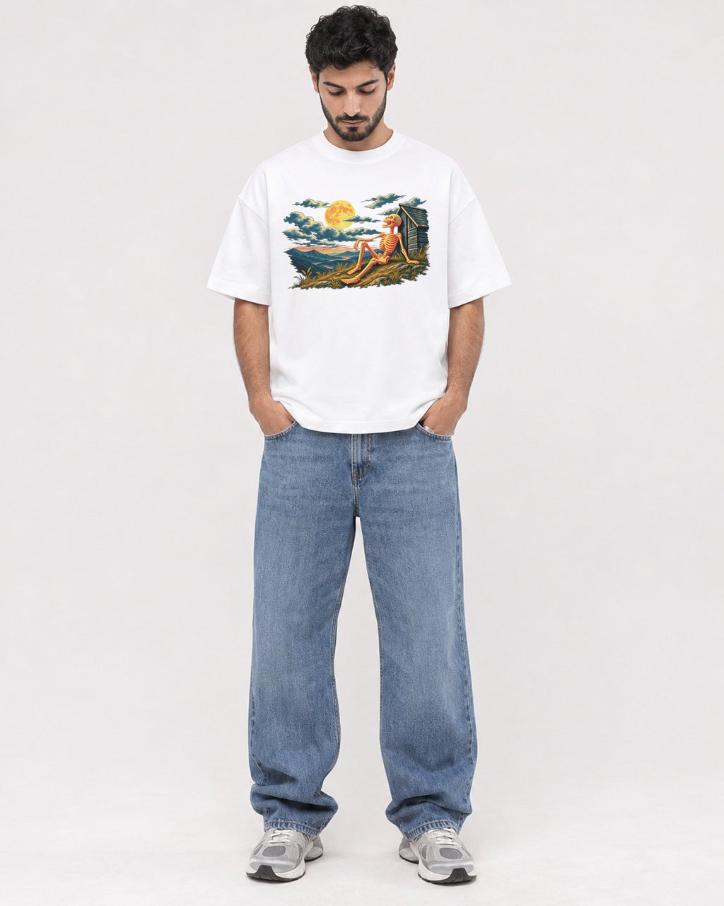 Mockup Boxy Heavyweight Tee White male full-body 07