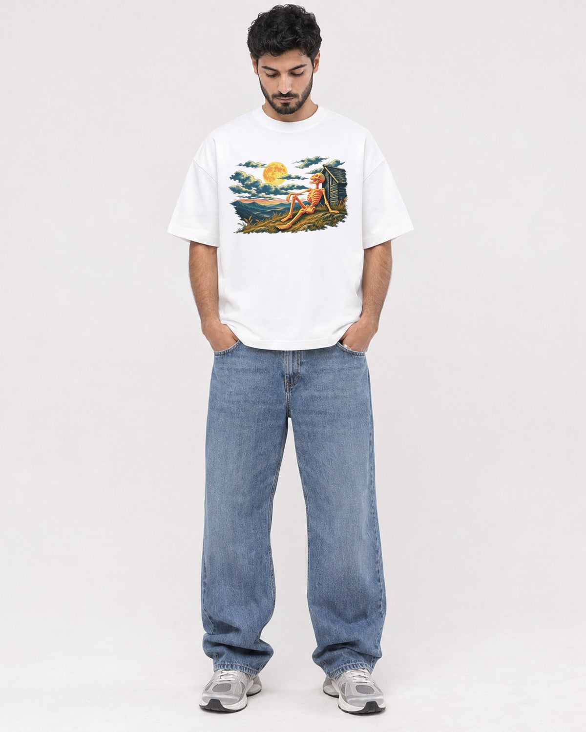 Mockup Boxy Heavyweight Tee White male full-body 07