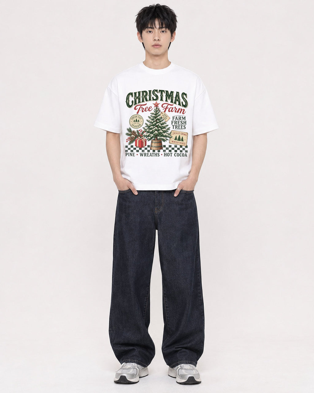 Mockup Boxy Heavyweight Tee White male full-body 01