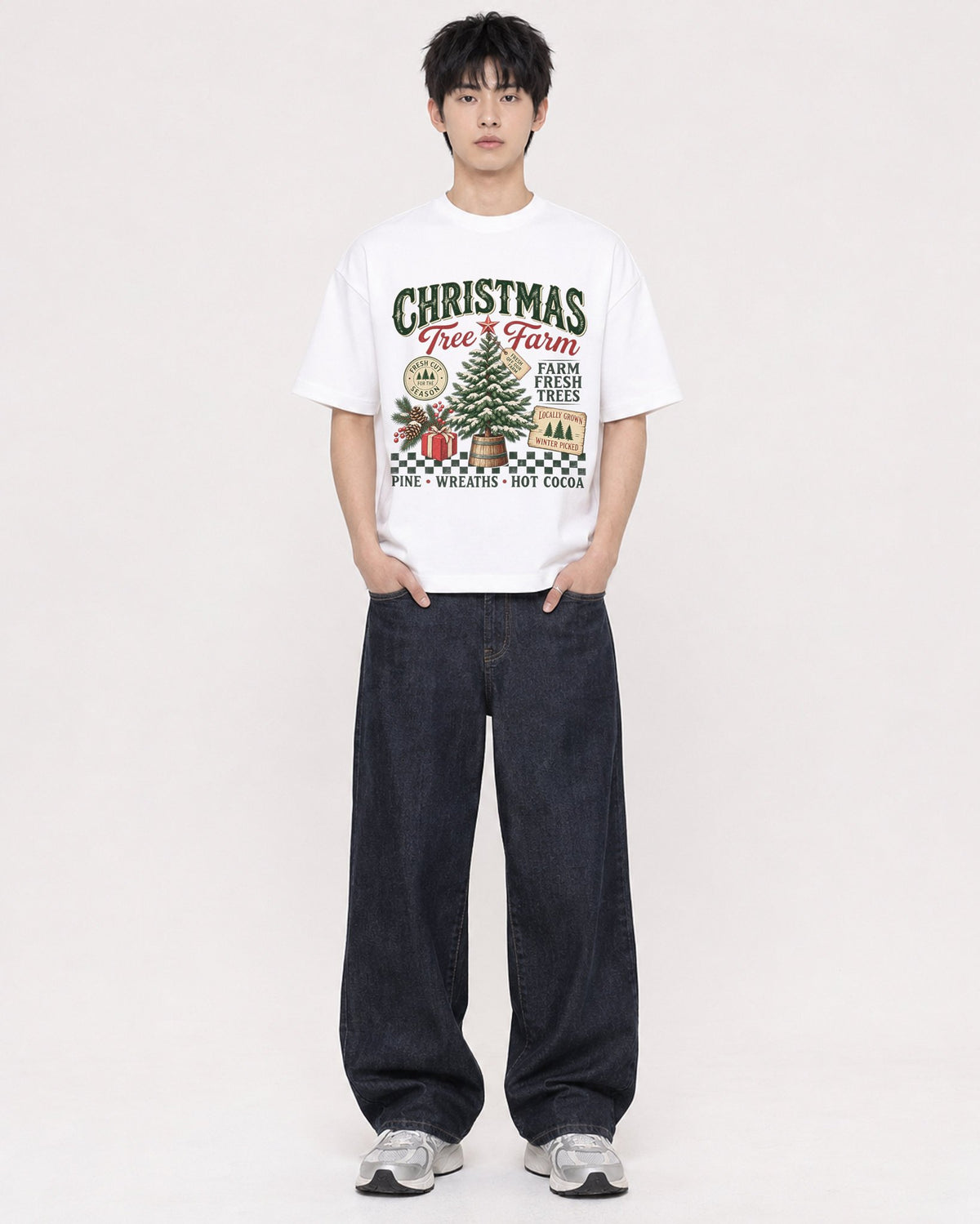 Mockup Boxy Heavyweight Tee White male full-body 01