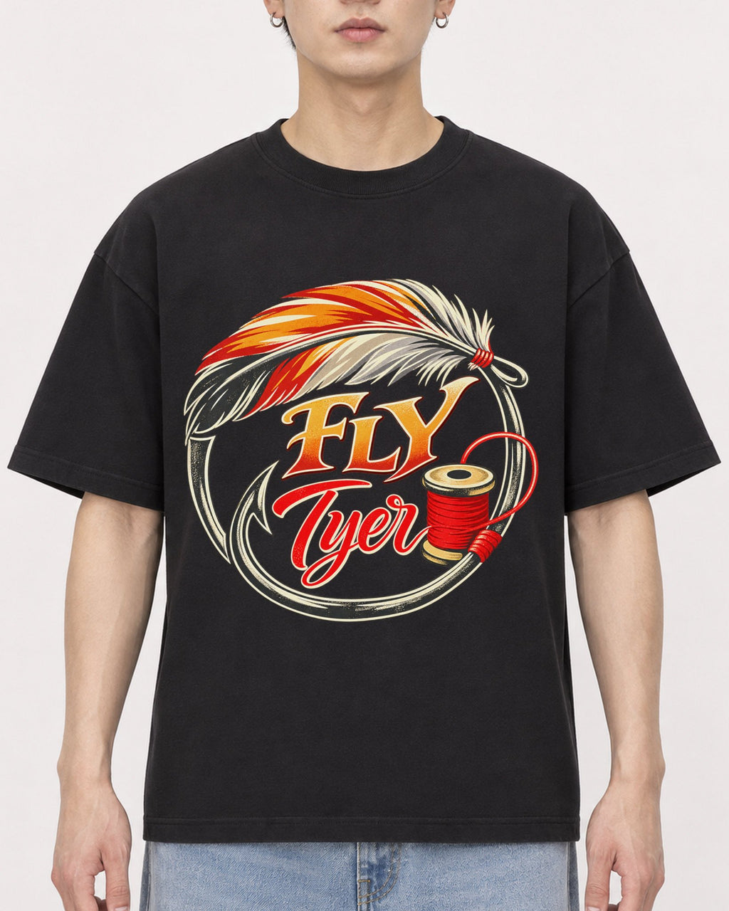 Mockup Boxy Heavyweight Tee Black male close-up 01