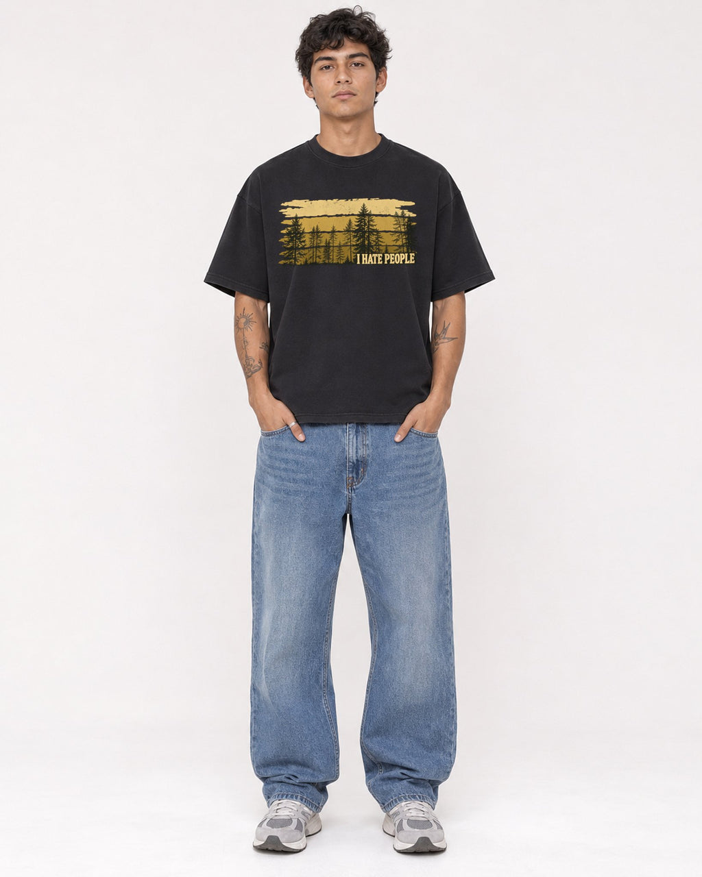 Mockup Boxy Heavyweight Tee Black male full-body 06