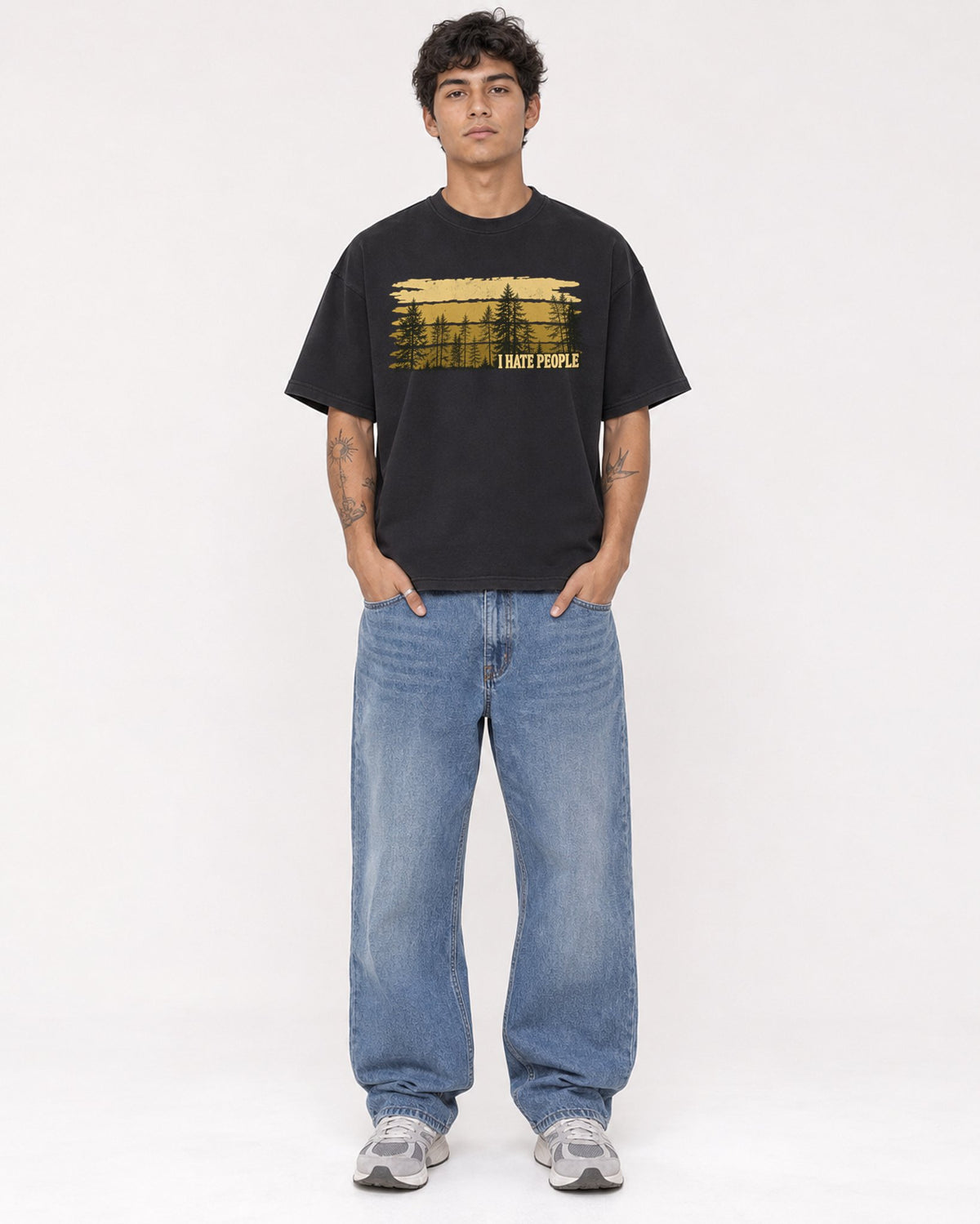 Mockup Boxy Heavyweight Tee Black male full-body 06