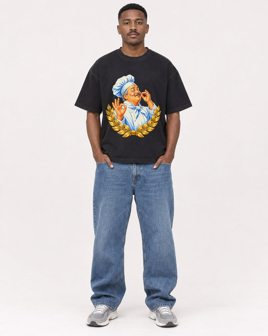 Mockup Boxy Heavyweight Tee Black male full-body 14