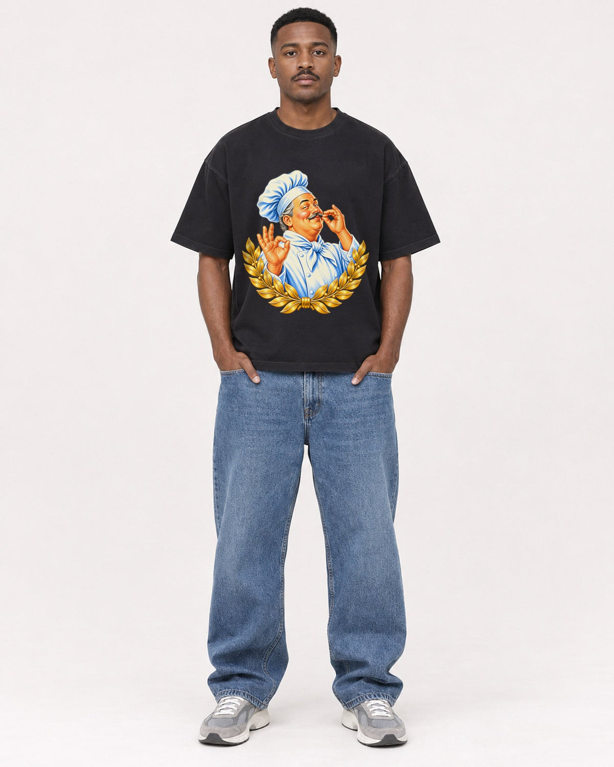 Mockup Boxy Heavyweight Tee Black male full-body 14