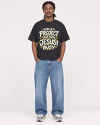 Mockup Boxy Heavyweight Tee Black male full-body 34