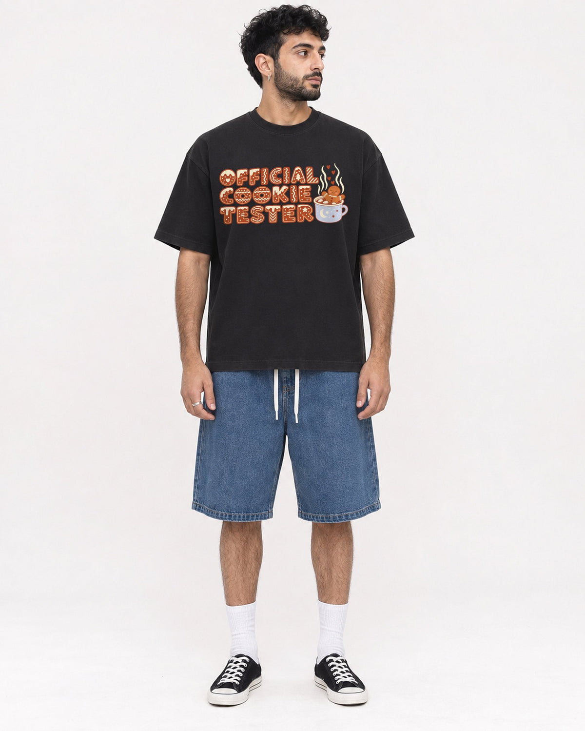 Mockup Boxy Heavyweight Tee Black male full-body 07