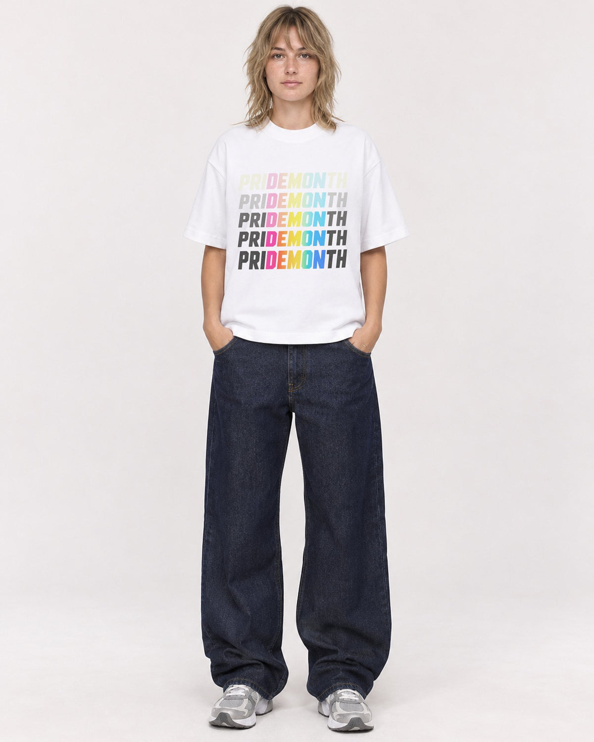 Mockup Boxy Heavyweight Tee White female full-body 19