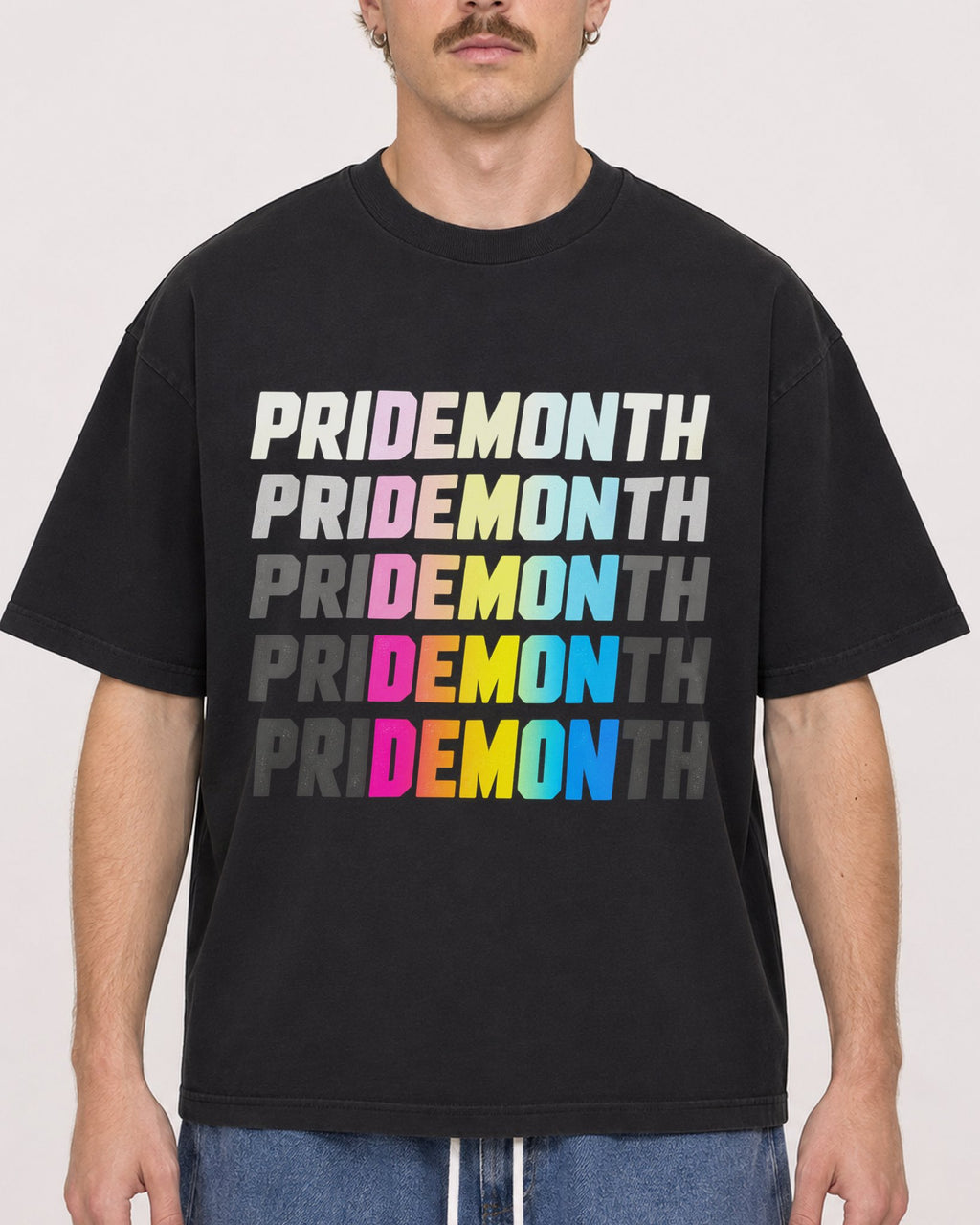 Mockup Boxy Heavyweight Tee Black male close-up 19
