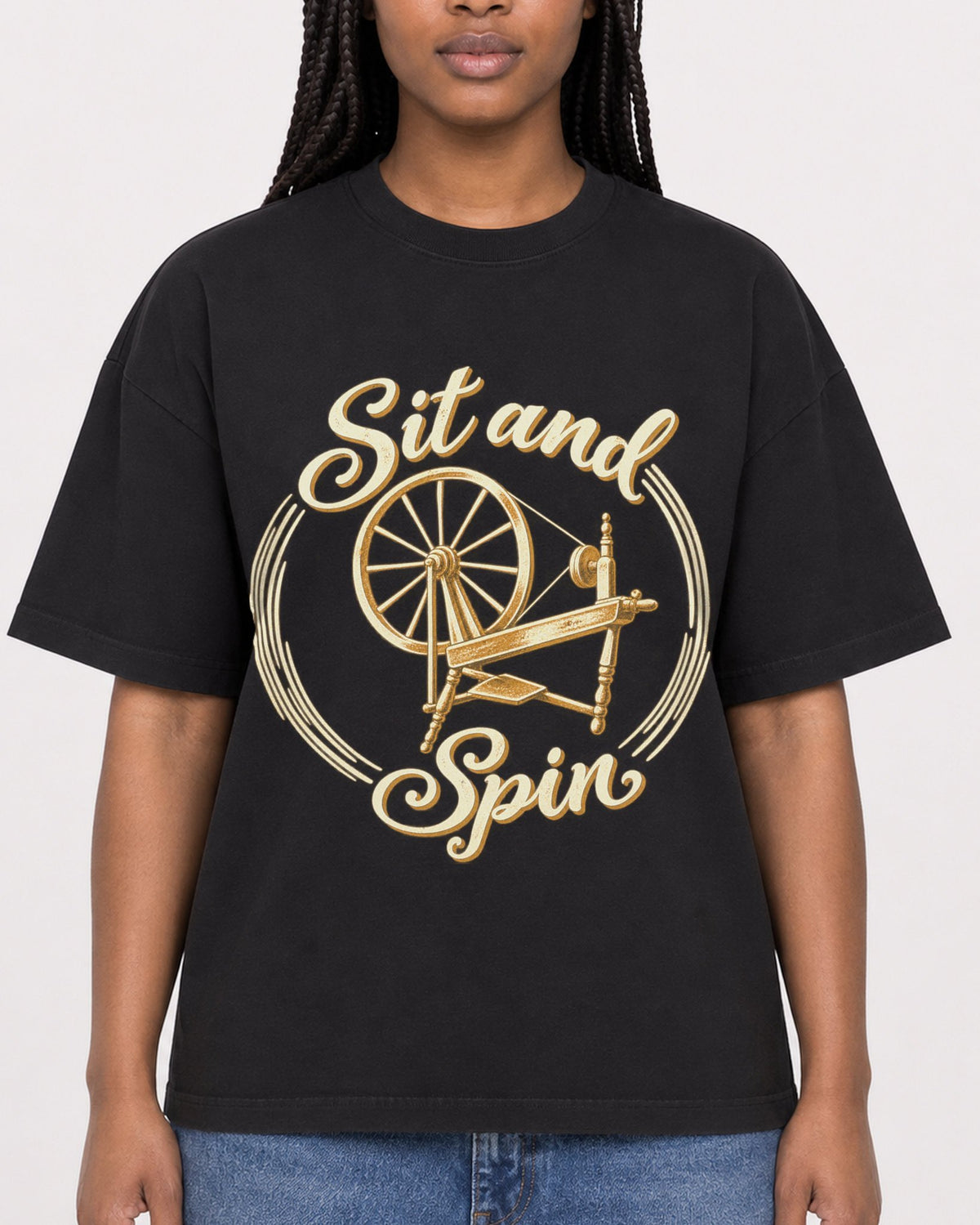 Mockup Boxy Heavyweight Tee Black female close-up 04
