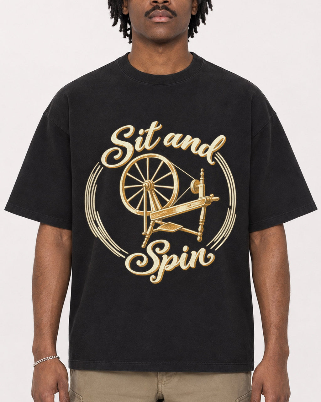 Mockup Boxy Heavyweight Tee Black male close-up 04