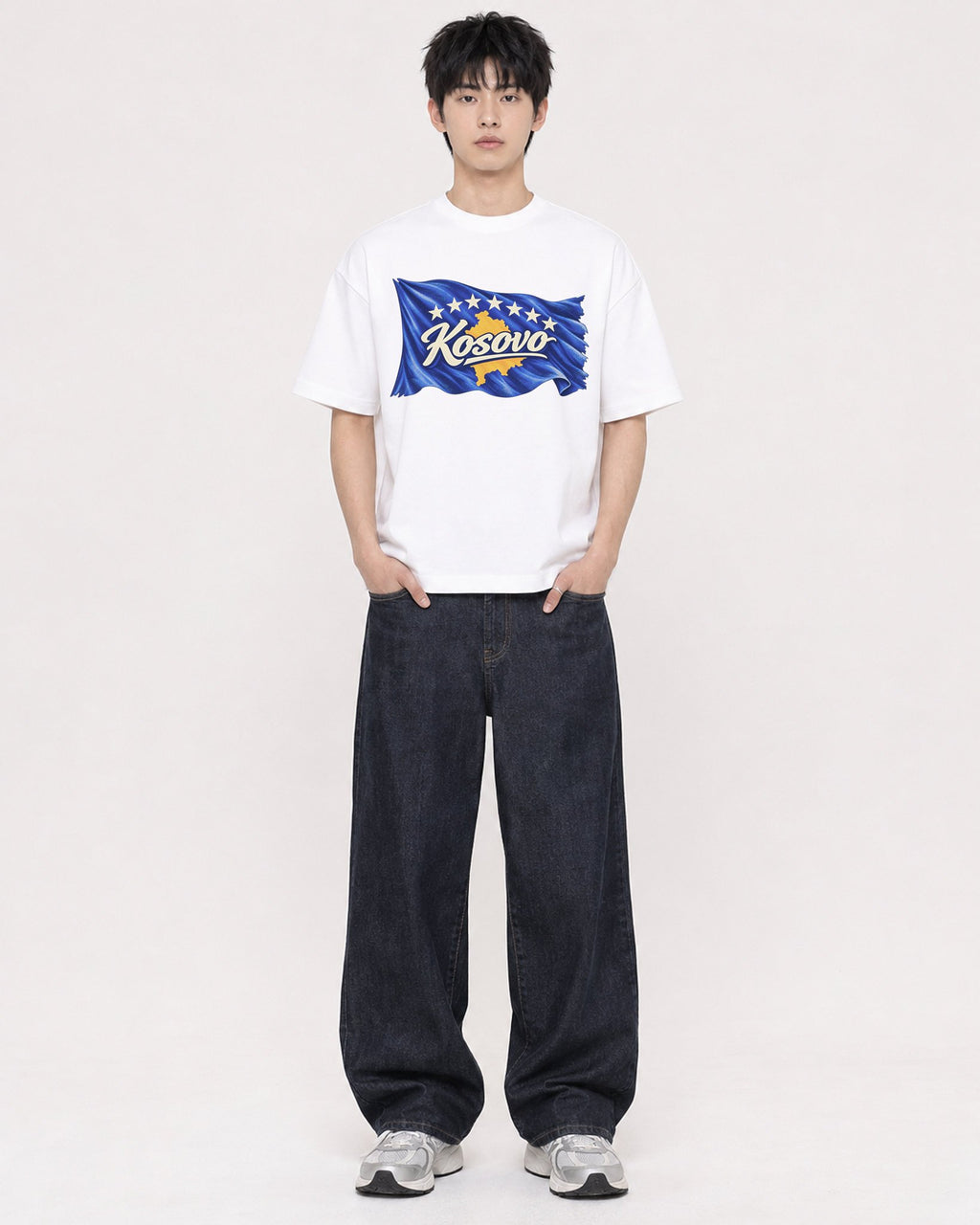 Mockup Boxy Heavyweight Tee White male full-body 01