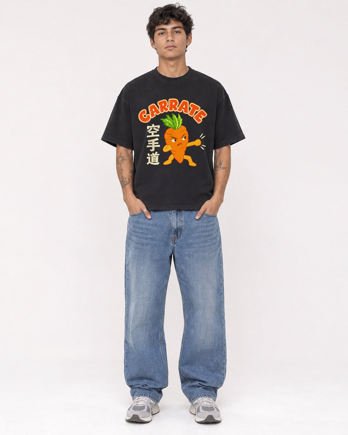 Mockup Boxy Heavyweight Tee Black male full-body 06