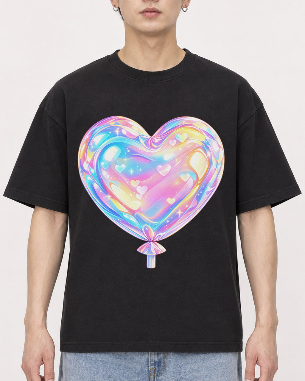 Mockup Boxy Heavyweight Tee Black male close-up 01