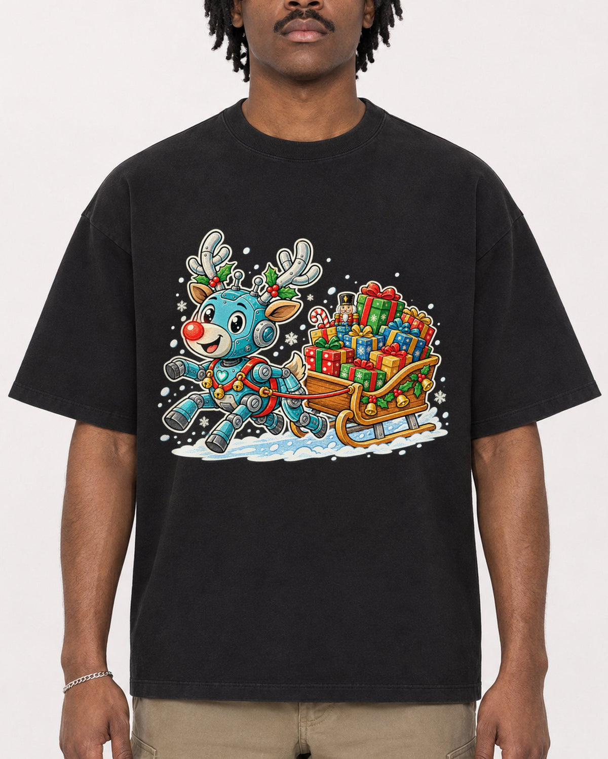 Mockup Boxy Heavyweight Tee Black male close-up 04