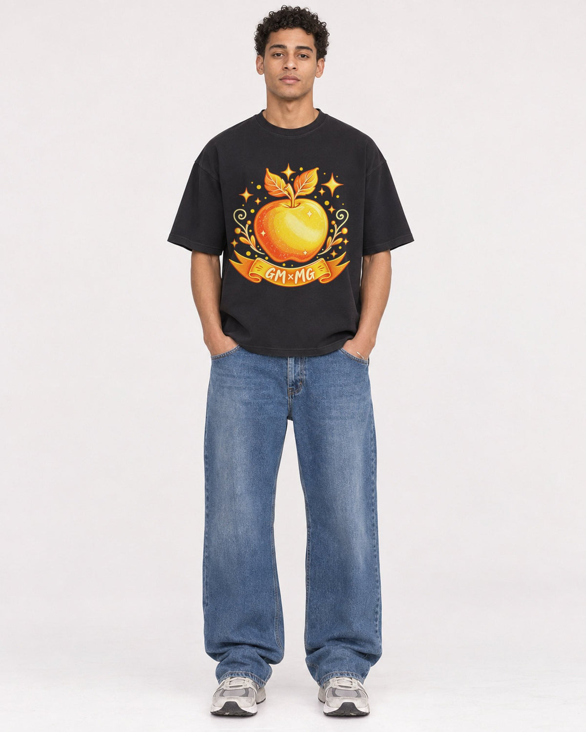 Mockup Boxy Heavyweight Tee Black male full-body 10
