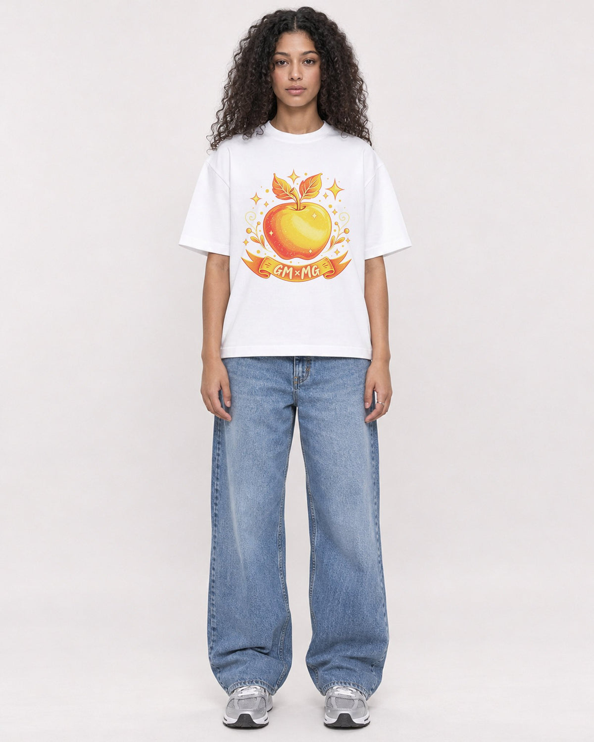 Mockup Boxy Heavyweight Tee White female full-body 10