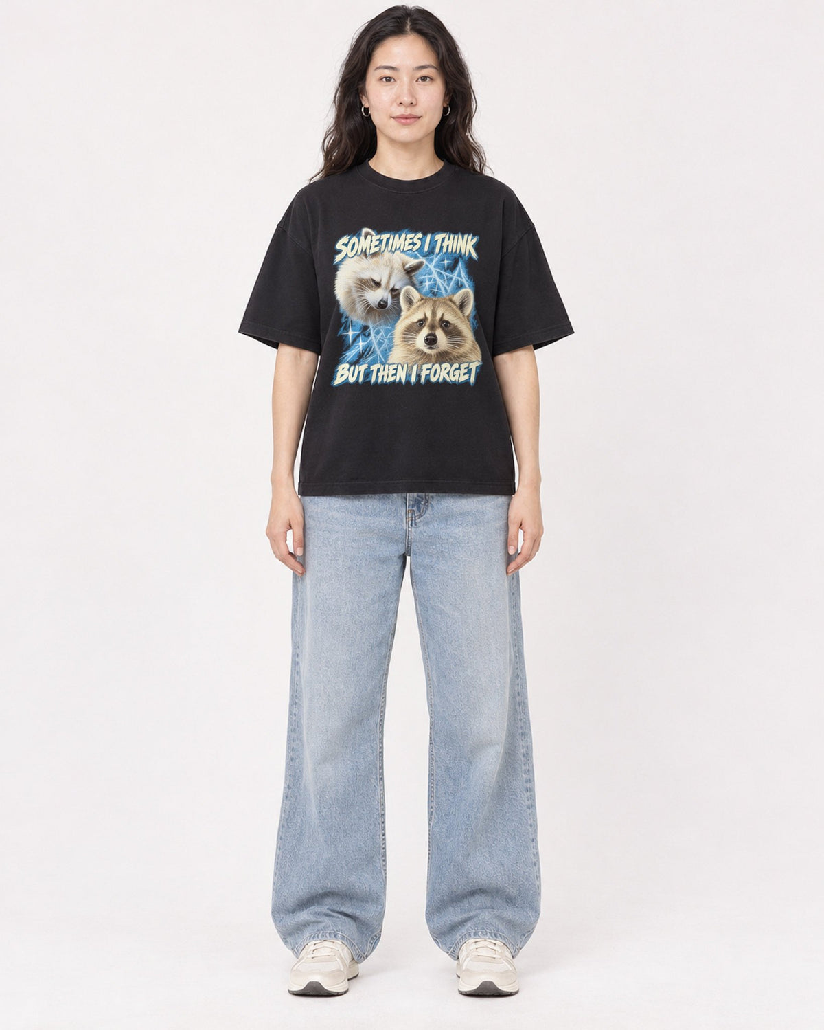 Mockup Boxy Heavyweight Tee Black female full-body 03