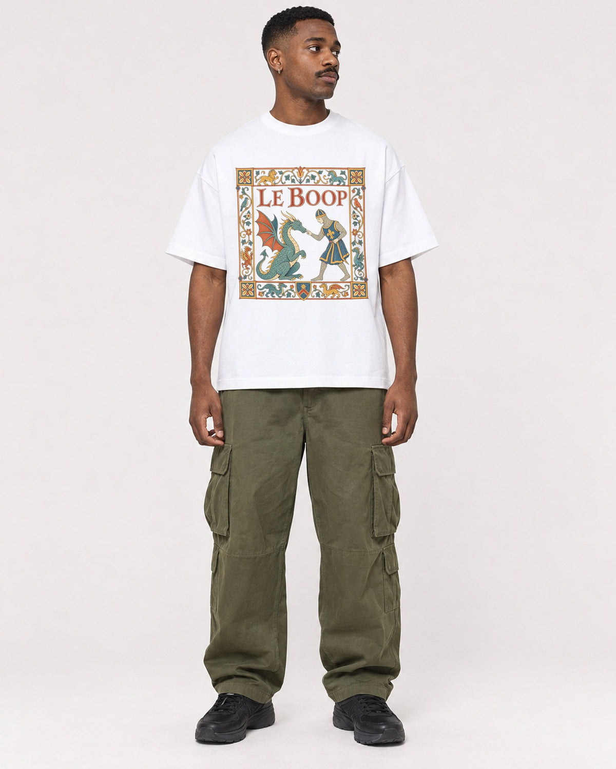 Mockup Boxy Heavyweight Tee White male full-body 14