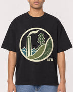 Mockup Boxy Heavyweight Tee Black male close-up 10